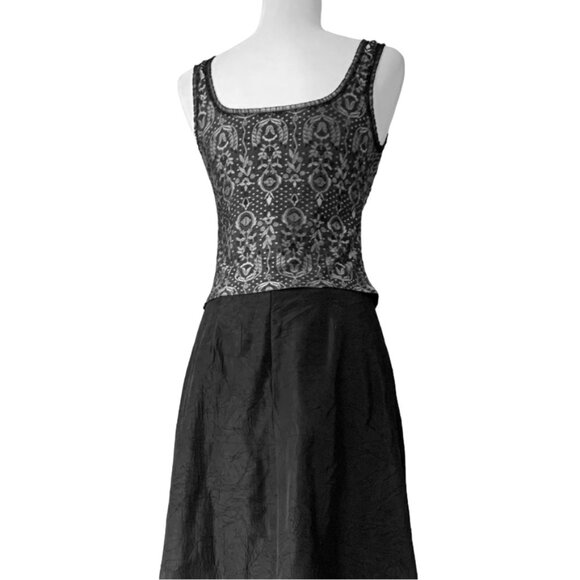 Black/Gray Metallic Brocade Cami-Corset Lace Trim Camisole - Size 4-6 - Picture 2 of 10